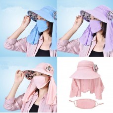 Mujer Lady UV Sun Protection Wide Brim Packable Visor Cap Hat W/Neck Flap Mask  eb-31385223